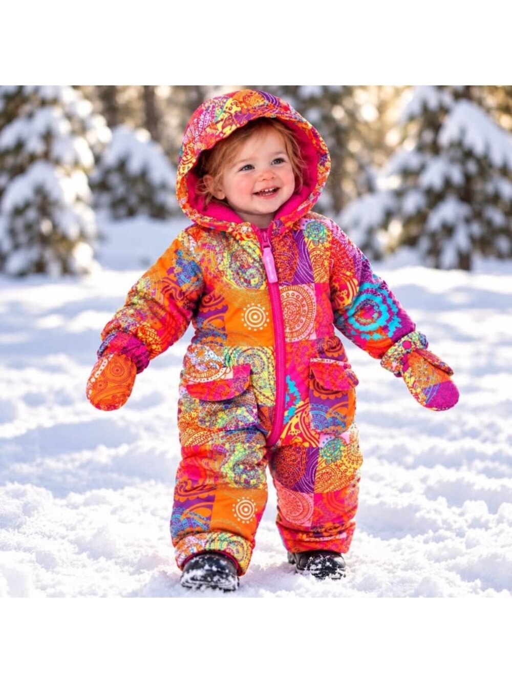 Deux par Deux 18M One Piece Snowsuit Colourful Paisley Winter Suit Mittens